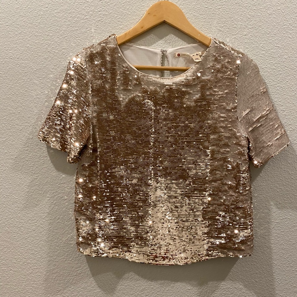 Chelsea and Violet Gold Sequence Crop Top